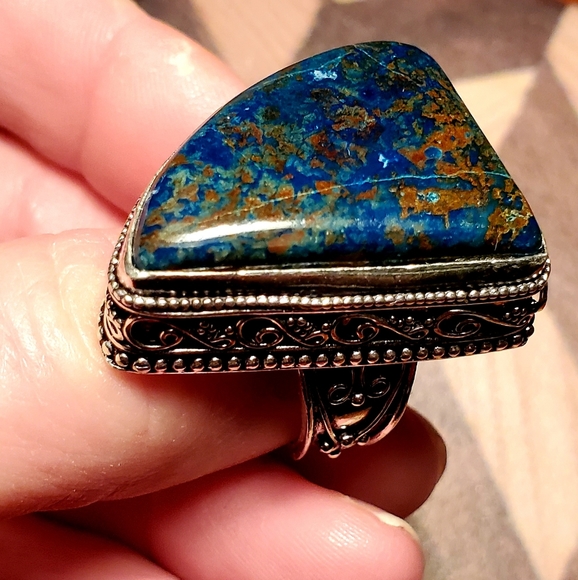 New Oversized Chrysocolla 925 Silver Ring - Picture 7 of 12